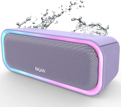 DOSS SoundBox Pro Bluetooth Speaker with 20W Stereo Sound, Active Extra Bass, IPX6 Waterproof, TWS Pairing, Multi-Colors Lights, 20H Playtime, Portable for Beach, Outdoor-Purple