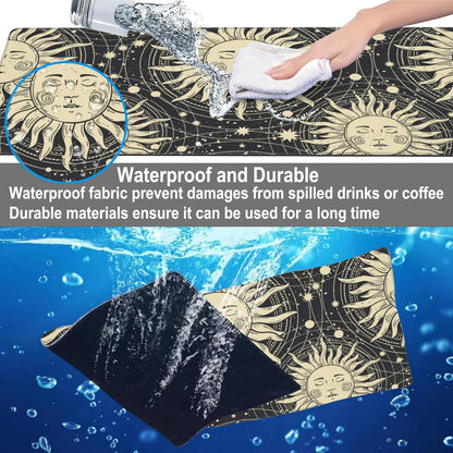 Mouse Pad, Large Golden Sun with a Face and Orbits Desk Mat, Extended Non-Slip Gaming Keyboard Mousepad Desk Pad, Thick Stitched Edges Waterproof Mouse Mat 31.5"x15.7" (Boho Pattern)