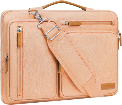 MOSISO 360 Protective Laptop Shoulder Bag,13-13.3 inch Computer Bag Compatible with MacBook, HP, Dell, Lenovo, Asus Notebook,Side Open Messenger Bag with 4 Zipper Pockets&Handle, Pastel Orange