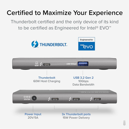 Plugable 5-in-1 Thunderbolt 4 Hub,Single 8K or Dual 4K Display, 4K HDMI Adapter Included, Thunderbolt 4/3, USB4,USB-C Expansion for Modern Mac and Windows Systems, Driverless