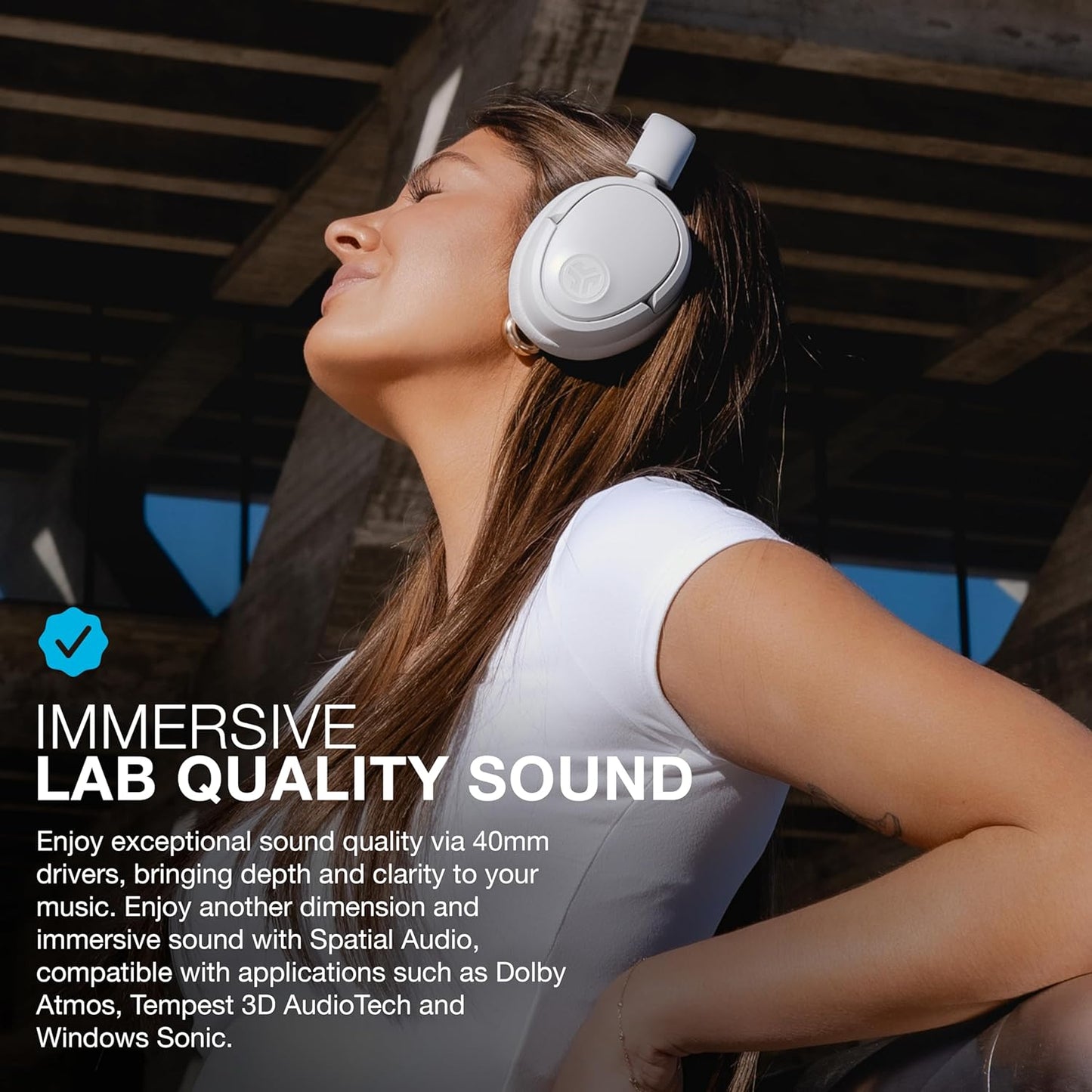 JLab JBuds Lux ANC Wireless Headphones, Cloud White, Hybrid Active Noise Cancelling, Customizable Sound, Spatial Audio Compatible, Premium Over-Ear Bluetooth Headset