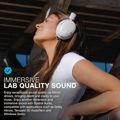 JLab JBuds Lux ANC Wireless Headphones, Cloud White, Hybrid Active Noise Cancelling, Customizable Sound, Spatial Audio Compatible, Premium Over-Ear Bluetooth Headset
