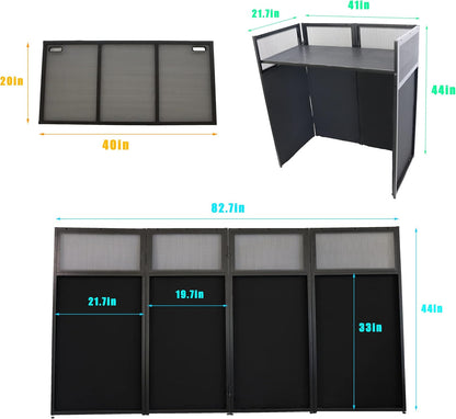 Portable DJ Booth DJ Facade DJ Table Station Two-position Height Adjustable Tabletop DJ Table Stand DJ Event Booth w/Travel Bag Black&White Scrims For Gig, Party, Show
