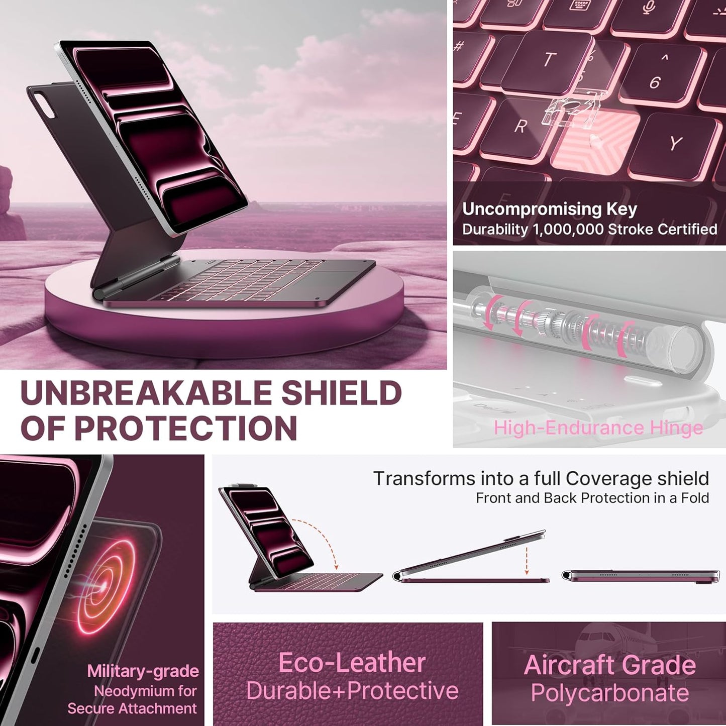 typecase Keyboard Case for iPad Pro 13-inch (M4) 2024,Magic Keyboard with 11 Colors Backlight for iPad Pro 13,Keyboard Case with Pencil Holder,Multi-Touch Trackpad,Easy-Set Magnetic Stand(Raspberry)