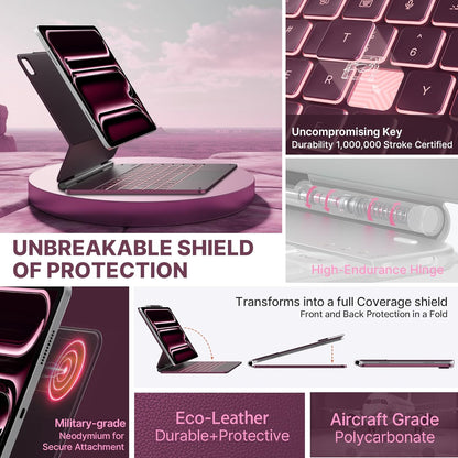 typecase Keyboard Case for iPad Pro 13-inch (M4) 2024,Magic Keyboard with 11 Colors Backlight for iPad Pro 13,Keyboard Case with Pencil Holder,Multi-Touch Trackpad,Easy-Set Magnetic Stand(Raspberry)