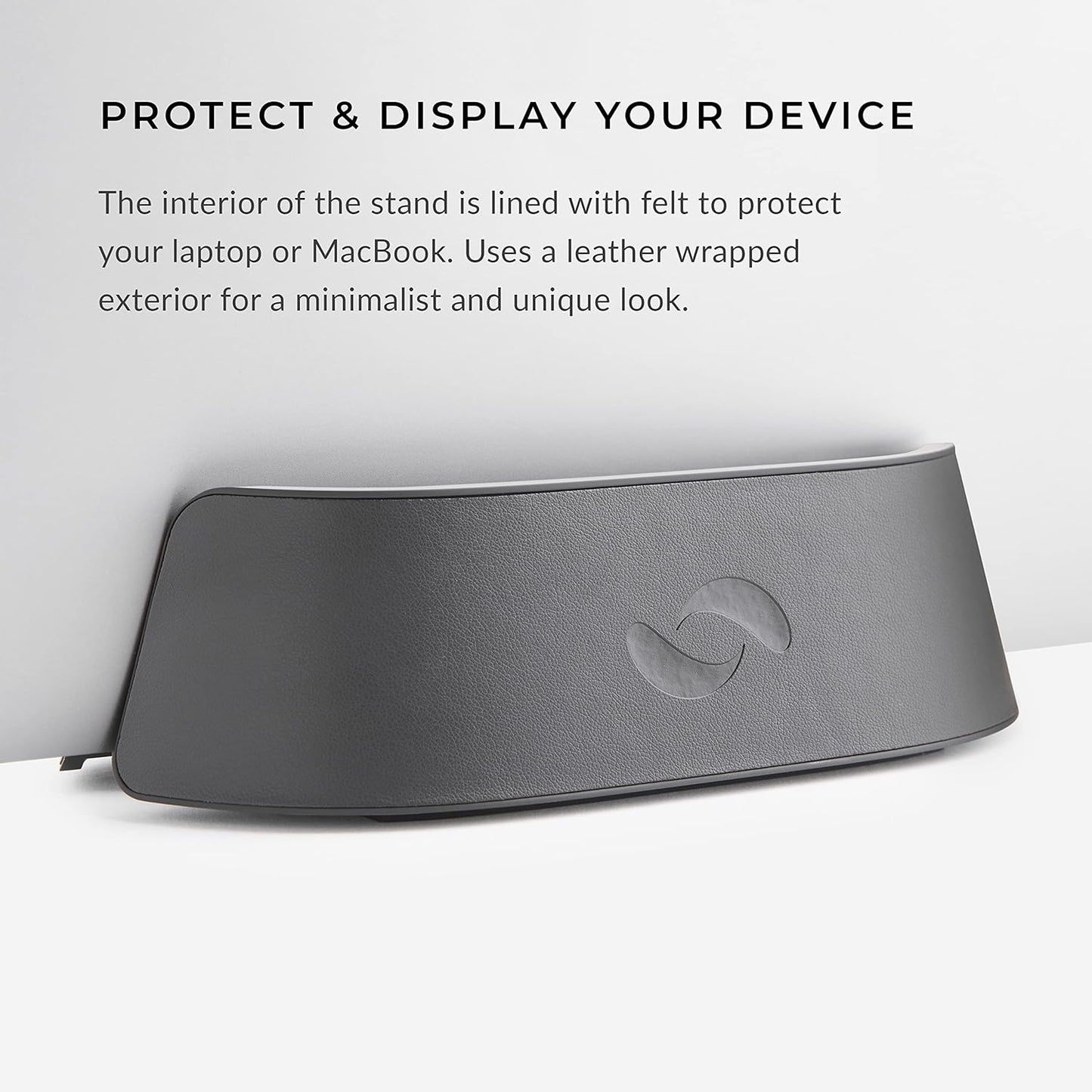 HumanCentric Vertical Laptop Stand in Vegan Black Leather, Upright Adjustable Holder and Dock, Laptop Vertical Stand Fits MacBook Pro and Other Laptops .5" to 1.5", Clamshell Compatible