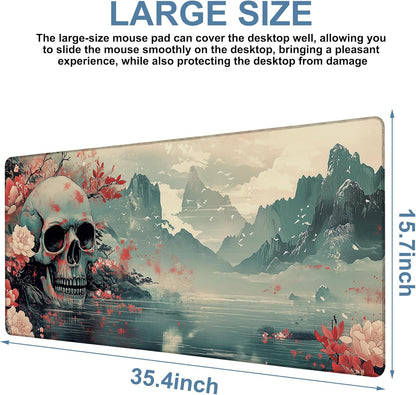 Gaming Desk Pad Large Extra Length Evil-Looking Skull Mouse Pad Keyboard Laptop Non-Slip Waterproof with Rubber Base Thick Stitched Edge Mouse Mat for Office Home 35.4 x 15.7 Inches