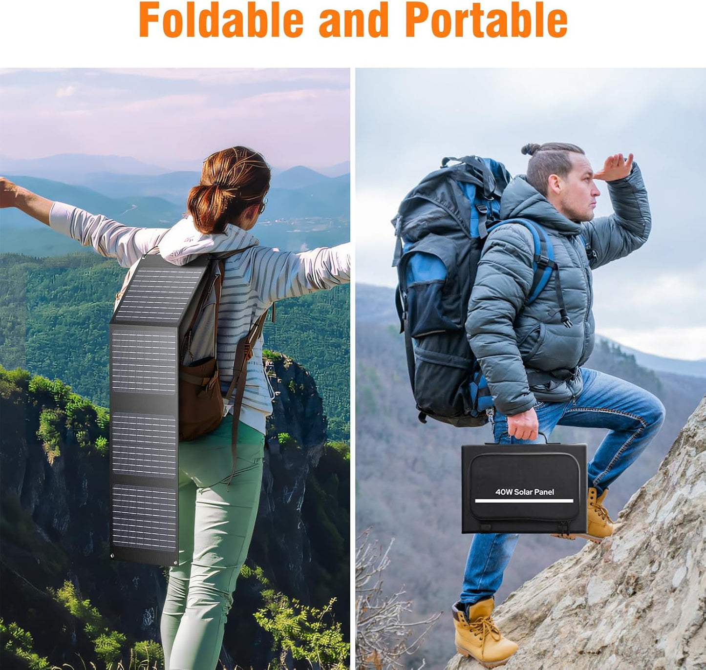 Portable Solar Panel Charger 40W Foldable Solar Panel for Portable Power Station, iPhone, iPad, Laptop, Camping Solar Panels with USB QC 3.0/USB C/18V DC, Solar Panels for Camping Outdoor Van RV Trip