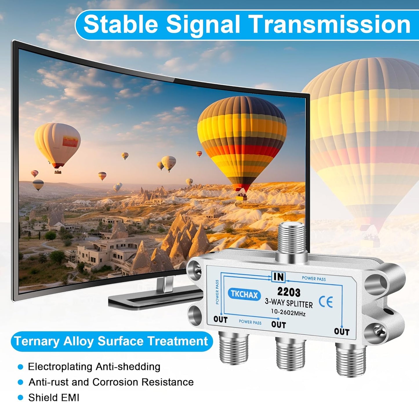 3 Way Coaxial Cable Splitter,Support 10-2602MHz, RG6 Compatible, Nickel-Plated for Cable Splitter,Work with CATV, Satellite TV,Antenna System and MoCA Configurations