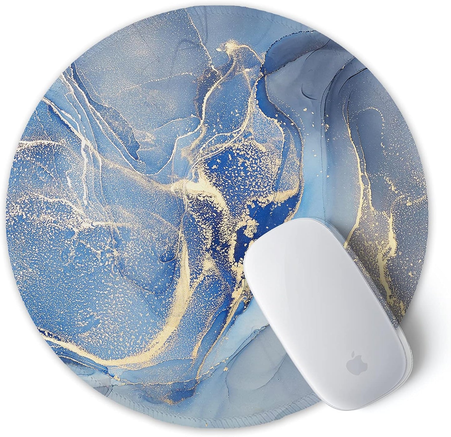 ITNRSIIET Round Mouse Pad with Stitched Edge Premium-Textured Waterproof Non-Slip Rubber Base Desktop Protection Mat Diameter 8.7 inches, Blue Marble Texture