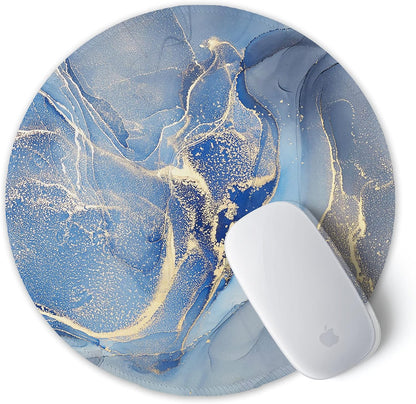 ITNRSIIET Round Mouse Pad with Stitched Edge Premium-Textured Waterproof Non-Slip Rubber Base Desktop Protection Mat Diameter 8.7 inches, Blue Marble Texture