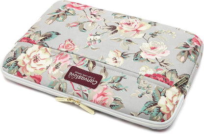 Canvaslove Rose Pattern Canvas Laptop Sleeve Case Bag with Pocket for MacBook Pro 14 inch and 14 inch Laptop