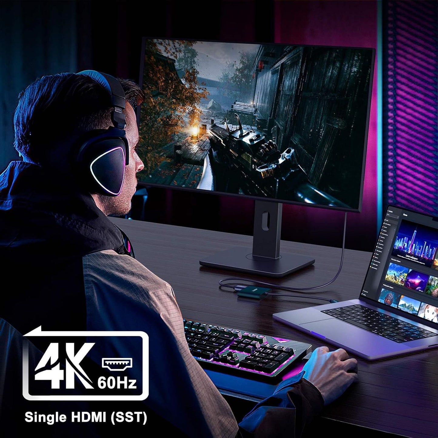 USB C to Dual HDMI Adapter 4K@60hz, Type C to HDMI Splitter Extended Display for MacBook/MacBook Pro Air Dell XPS13/15, Samsung Galaxy S9/S9+ [MST Mode (Extended displays) Only for Win OS], Green