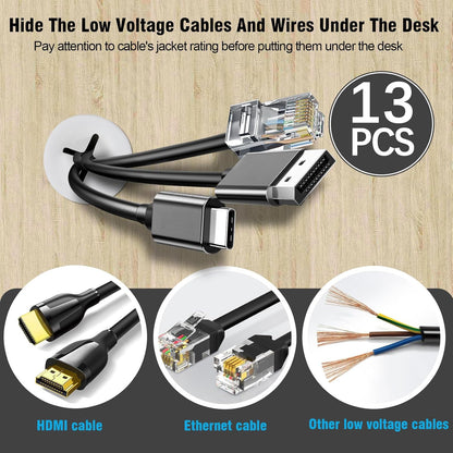 3/4" White Desk Grommet, JTemgle Flexible Cable Grommet with Bi-Metal Hole Saw Cross Rubber Cable Hole Cover Wire Organizer Caps Desktop Cord Management for Home Office TV Stands Tabletops, 13 Pieces