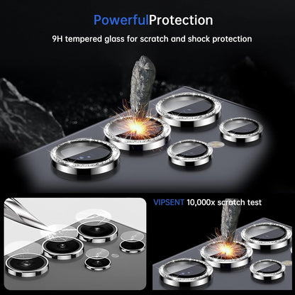 For Samsung Galaxy S24 Ultra Camera Lens Protector, Individual Lens Protector, Ultra HD 9H Tempered Glass Screen Protective Cover, Anti-scratch, Military Grade Drop Protection 2 Set. (Glitter Silver, S24 Ultra)