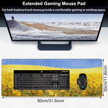 Field of Sunflowers Desk Mat,Large Sunflower Oil Painting Gaming Keyboard Mouse Pad,Non-Slip Rubber Base Desk Pad Thick Stitched Edges Waterproof Mousepad Mouse Mat 31.5"x11.8"
