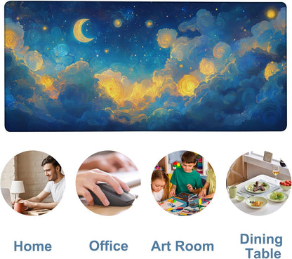 Gaming Desk Pad Large Extra Length Night Sky Mouse Pad Keyboard Laptop Non-Slip Waterproof with Rubber Base Thick Stitched Edge Mouse Mat for Office Home 35.4 x 15.7 Inches