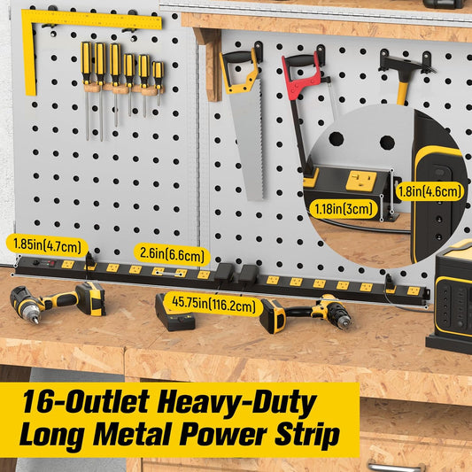 HHSOET 16 Outlet Long Power Strip, 15FT Heavy Duty Power Strip with 4800J Surge Protection, 20a Mountable Wide-Spaced Outlets for Home, Office, Garage & Workshop - ETL Certified