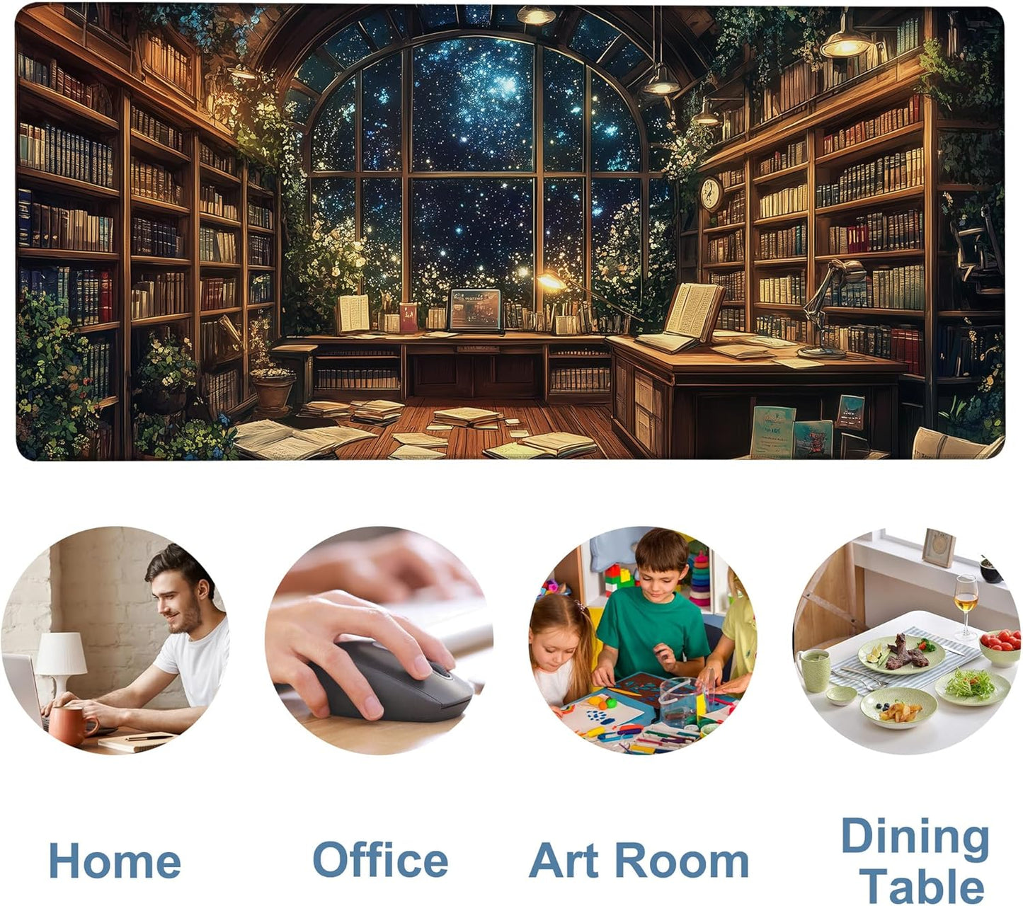 an Old Library Gaming Mouse Pad 3mm Thick Stitched Edge Waterproof Non-Slip Large Computer Keyboard Mouse Mat,Suitable for Office Entertainment Decorative Desk Pad 35.4 x 15.7 Inches