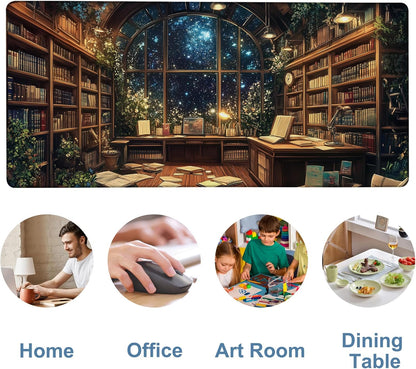 an Old Library Gaming Mouse Pad 3mm Thick Stitched Edge Waterproof Non-Slip Large Computer Keyboard Mouse Mat,Suitable for Office Entertainment Decorative Desk Pad 35.4 x 15.7 Inches