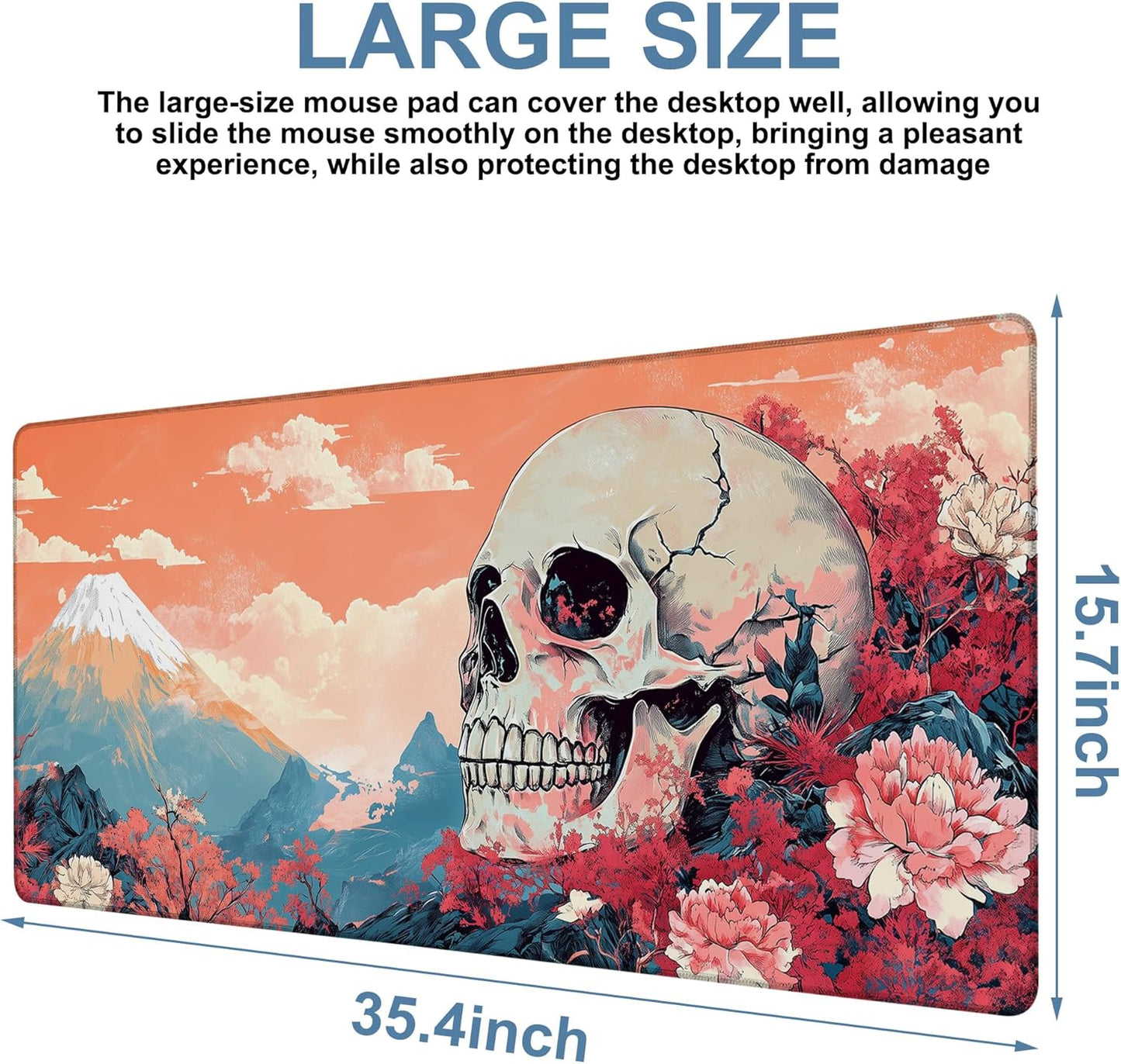 Anime Skull Gaming Mouse Pad 3mm Thick Stitched Edge Waterproof Non-Slip Large Computer Keyboard Mouse Mat,Suitable for Office Entertainment Decorative Desk Pad 35.4 x 15.7 Inches