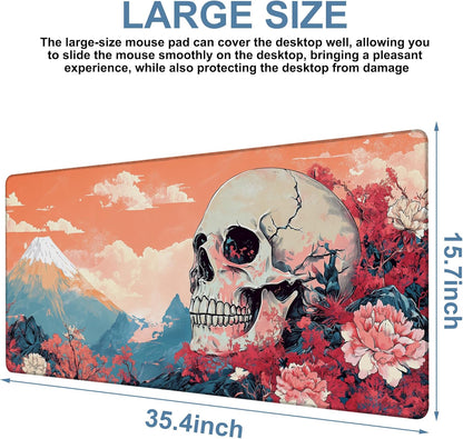 Anime Skull Gaming Mouse Pad 3mm Thick Stitched Edge Waterproof Non-Slip Large Computer Keyboard Mouse Mat,Suitable for Office Entertainment Decorative Desk Pad 35.4 x 15.7 Inches