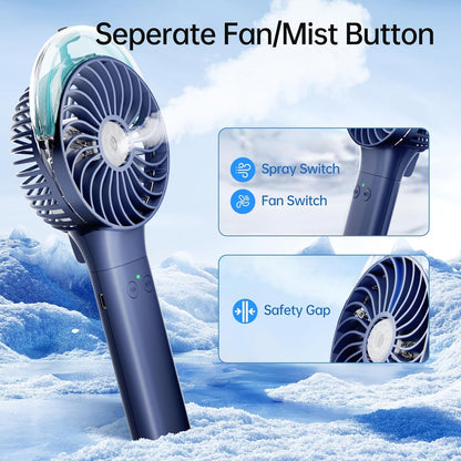PANERGY Handheld Misting Fan – Rechargeable Battery Operated,Handheld Personal Fan with Mist Spray, Electric Hand Fans, 180° Foldable Mister Fans for Travel, Camping, Disney, Concerts, Office(Blue)