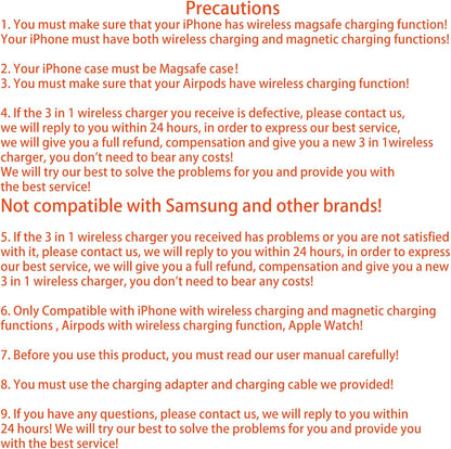 3 in 1 Fast Wireless Charger Stand for iPhone, Foldable Travel Charging Station for Magsafe for iPhone 17/Air/16/15/14/13/12 Series, Apple Watch Series, AirPods pro/2/3/4, Gifts for Women Men (Silver)