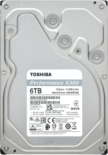 Toshiba X300 6TB Performance & Gaming 3.5-Inch Internal Hard Drive – CMR SATA 6 GB/s 7200 RPM 512 MB Cache - HDWR760XZSTA