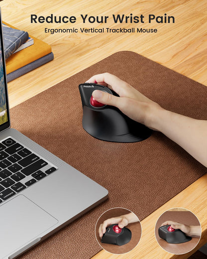 ProtoArc Vertical Wireless Trackball Mouse, EM05 NL Bluetooth Ergonomic Rollerball Mouse Rechargeable Computer Laptop Thumb Mice, 3 Device Connection, Compatible with iPad, Mac, Windows, PC-Red