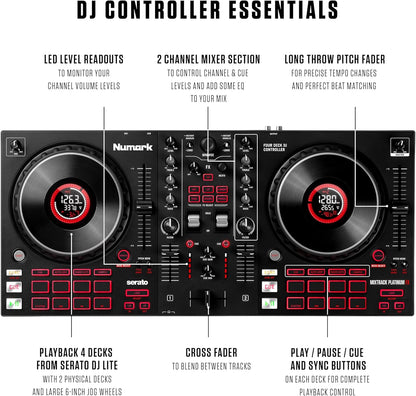 Numark Mixtrack Platinum FX Serato DJ Controller with Jog Wheel Displays, 4 Decks, Mixer, Effects Paddles and (Audio Interface)