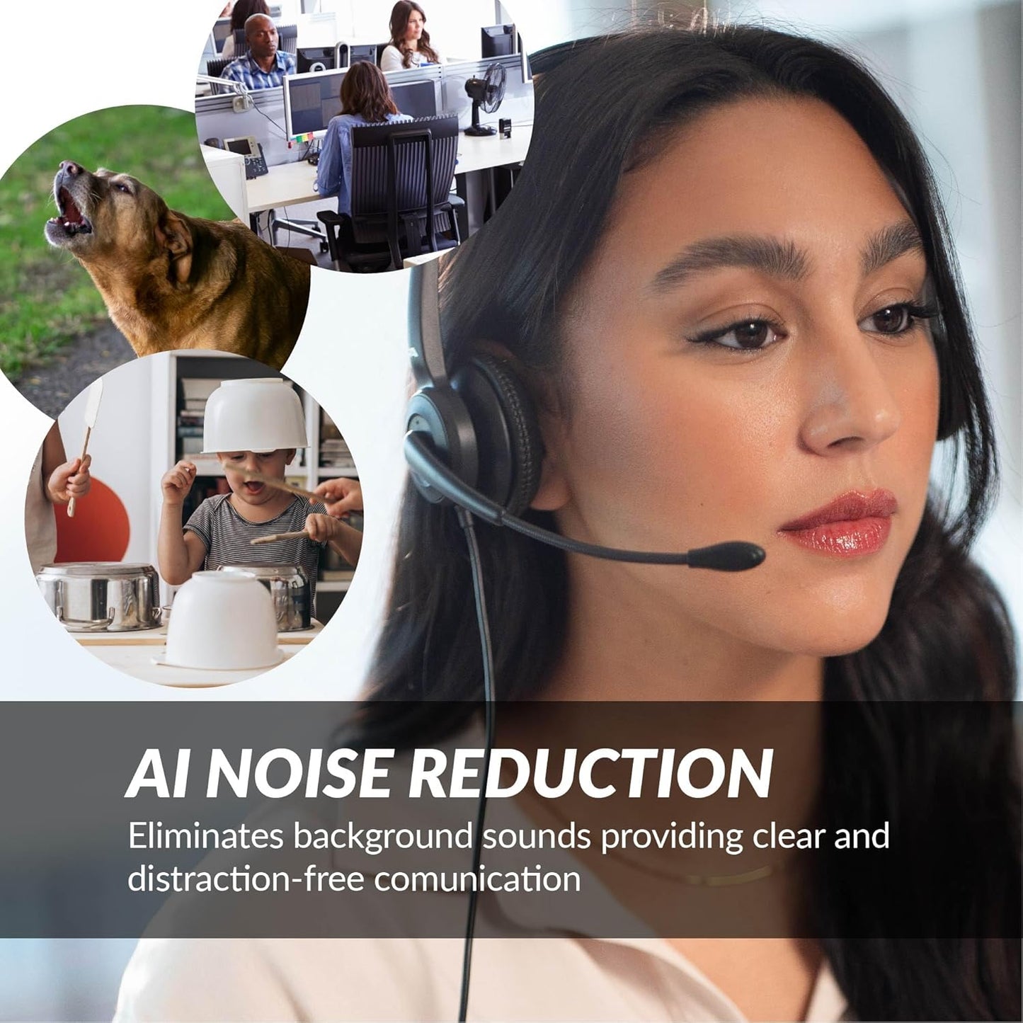 Cyber Acoustics USB-C Headset With AI Noise Cancelation (AC-304C) - Microphone Eliminates Background Noise in Offices, Homes or Any Environment, Black