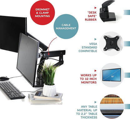 Dual Monitor Stand, Dual Monitor Arm, Dual Monitor Mount vesa Mount, up to 32 inch Monitor Desk Mount, soporte Monitor arms & Monitor Stands for 2 Monitors, Dual Monitor Riser Stand