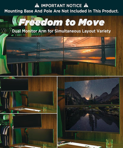 Heavy Duty Extension Arm [Accessory Only - Requires MA20P-S Single Monitor Arm for Use] Dual 49" Vertical Stacked Monitor Mount Height Adjustable - 100x100 VESA Mount, Black, MA20P-A