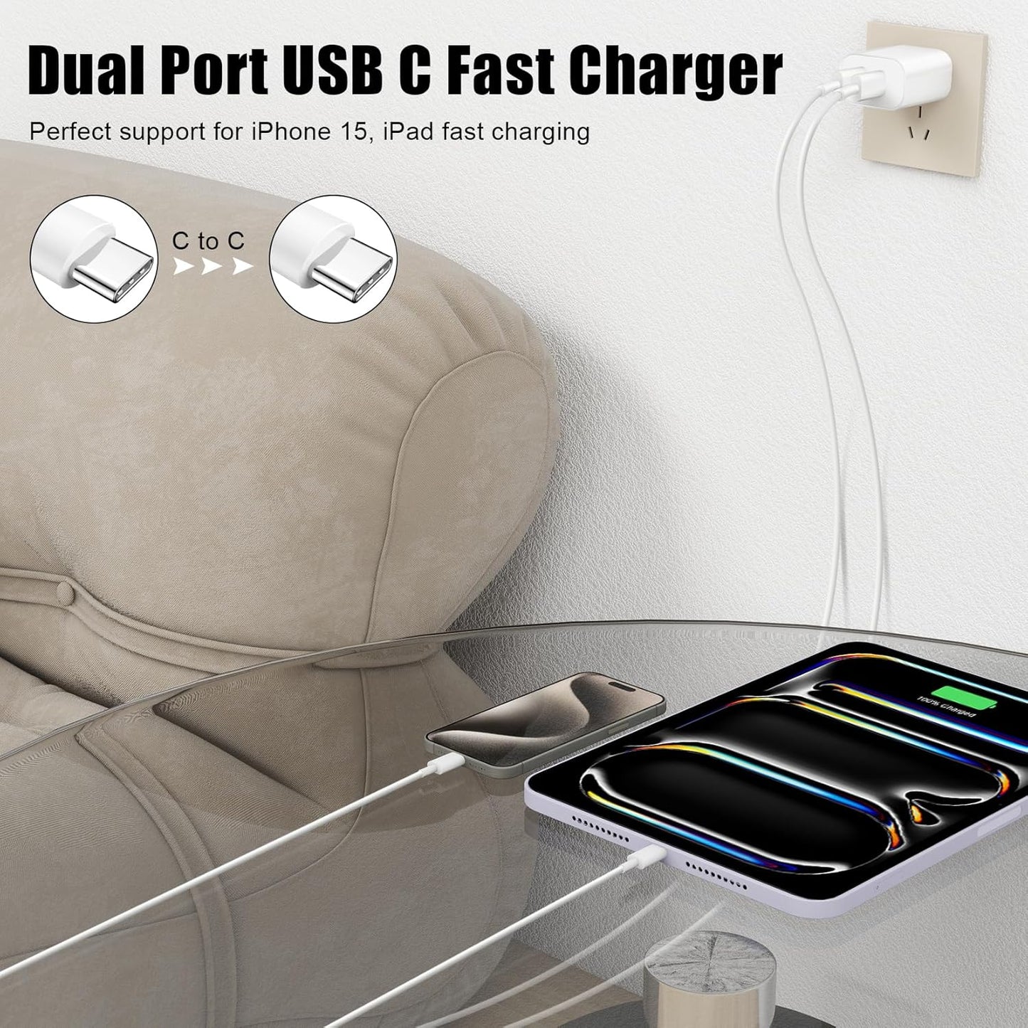 Fast iPhone 16 15 Charger,Dual Port USB C Charger Fast Charging Block,2Pack Quick USB C Apple Wall Power Adapter,6FT USBC to C Cable for iPhone 16 Pro Max/16 Pro/16 Plus/16e/15 Pro Max/15 Pro/iPad Pro