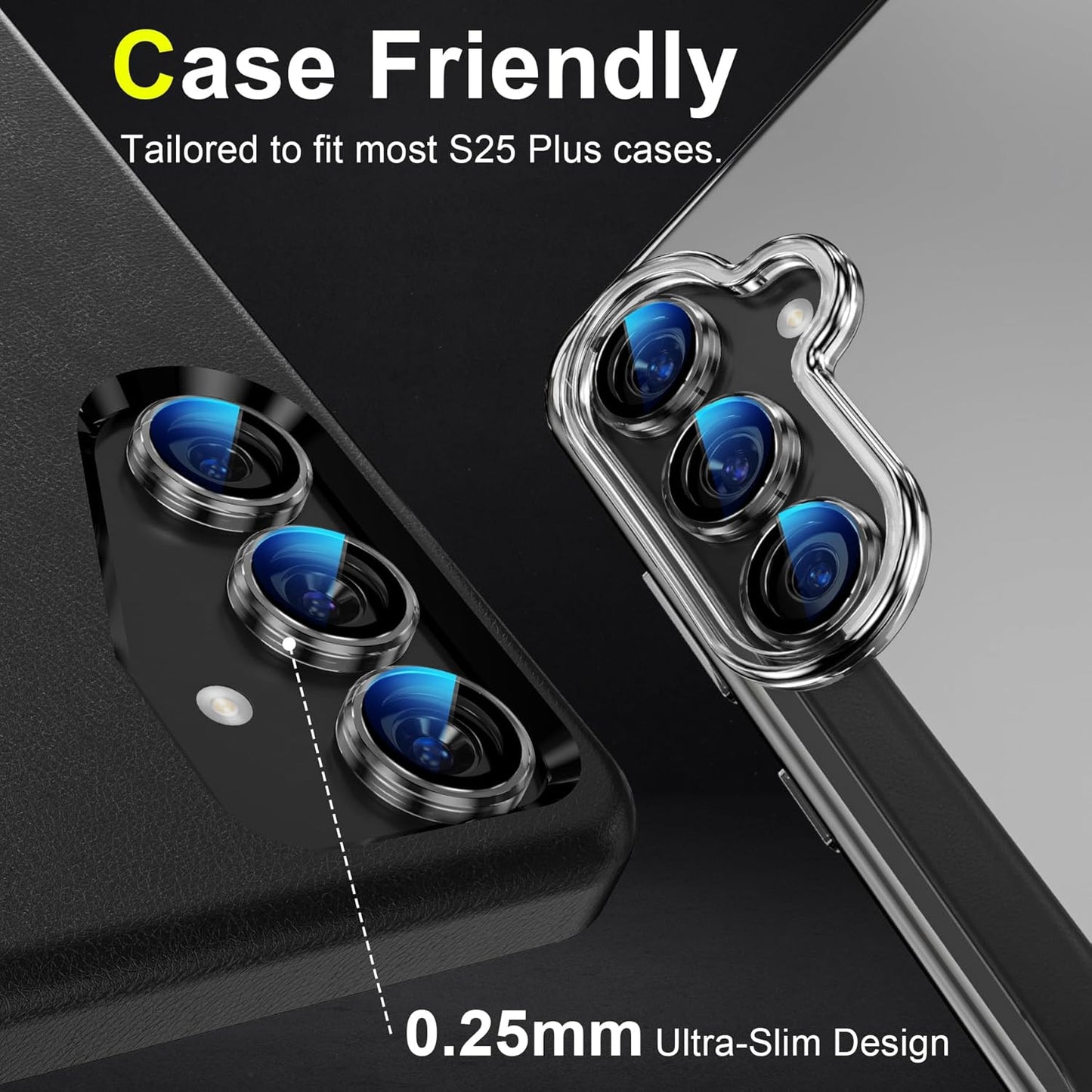 YWXTW Camera Lens Protector for Samsung Galaxy S25+ Plus Accessories [1:1 Fit & Ultra Clarity] 9H Tempered Glass Metal Individual Ring Camera Cover Screen Protector, Case Friendly (Clear)