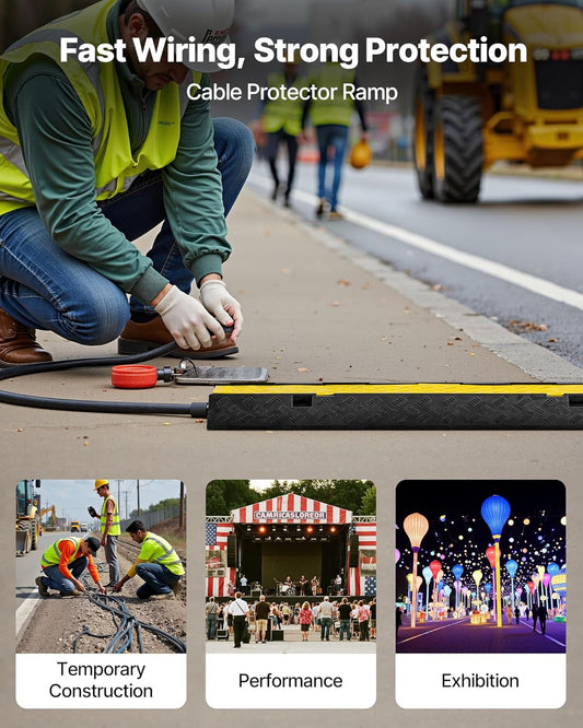 VEVOR Cable Protector Ramp, 2 Channel Heavy Duty 39.37'' Rubber Cord Hose Wire Cover, 2.2''W x 2''H Channel Size, Traffic Speed Bump with Flip-Open Top Cover, for Indoor Outdoor Use