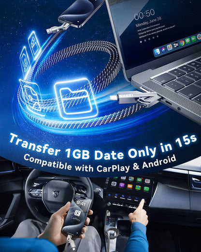 [One is Enough] 4-in-1 Compatible with USB C to Lightning Cable, 100W High-Speed Charging & Fast Data Transfer,CarPlay & Android Auto Support Multi Charger Cord Combo for iPhone/Samsung/iPad,5FT