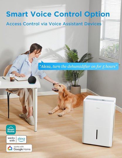 Midea 4,500 Sq. Ft. Dehumidifier With Pump Included, Energy Star Certified, 50 Pint - Ideal For Basements, Large & Medium Sized Rooms, And Bathrooms (White)