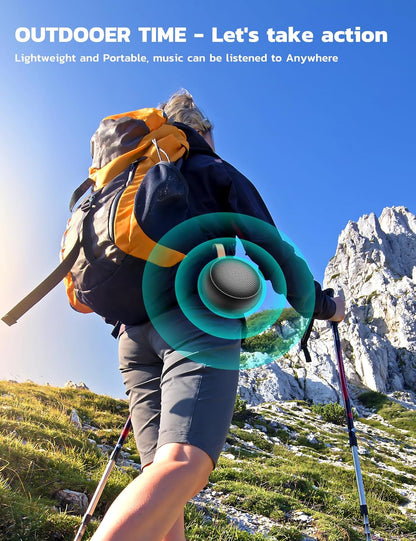 Portable Bluetooth Speaker, IPX7 Waterproof Small Shower Speaker Wireless Bluetooth with Loud Sound, Support TF Care/Built-in Mic- for Carabiner, Beach, Camping, Hiking, Pool, Great Gift (Black)