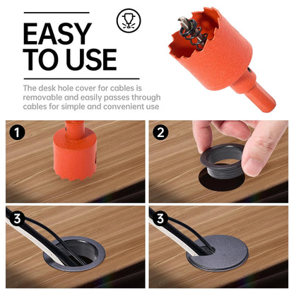 Desk Grommet 1-3/8inch(35mm)10 Pcs, Desk Hole Grommet, Cable Grommet, Desk Hole Cover, Desk Cord Hole Cover, Desk Cable Hole Cover with Hole Saw, Desk Wire Hole Insert, Furniture Hole Cover(Black)