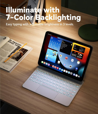 GreenLaw for iPad 11th(A16,2025)/10th(2022) Generation Case with Keyboard, Magic-Style Keyboard Stand, 7 Color Backlit, Stain-Resistant Surface, Multi-Touch Trackpad, White
