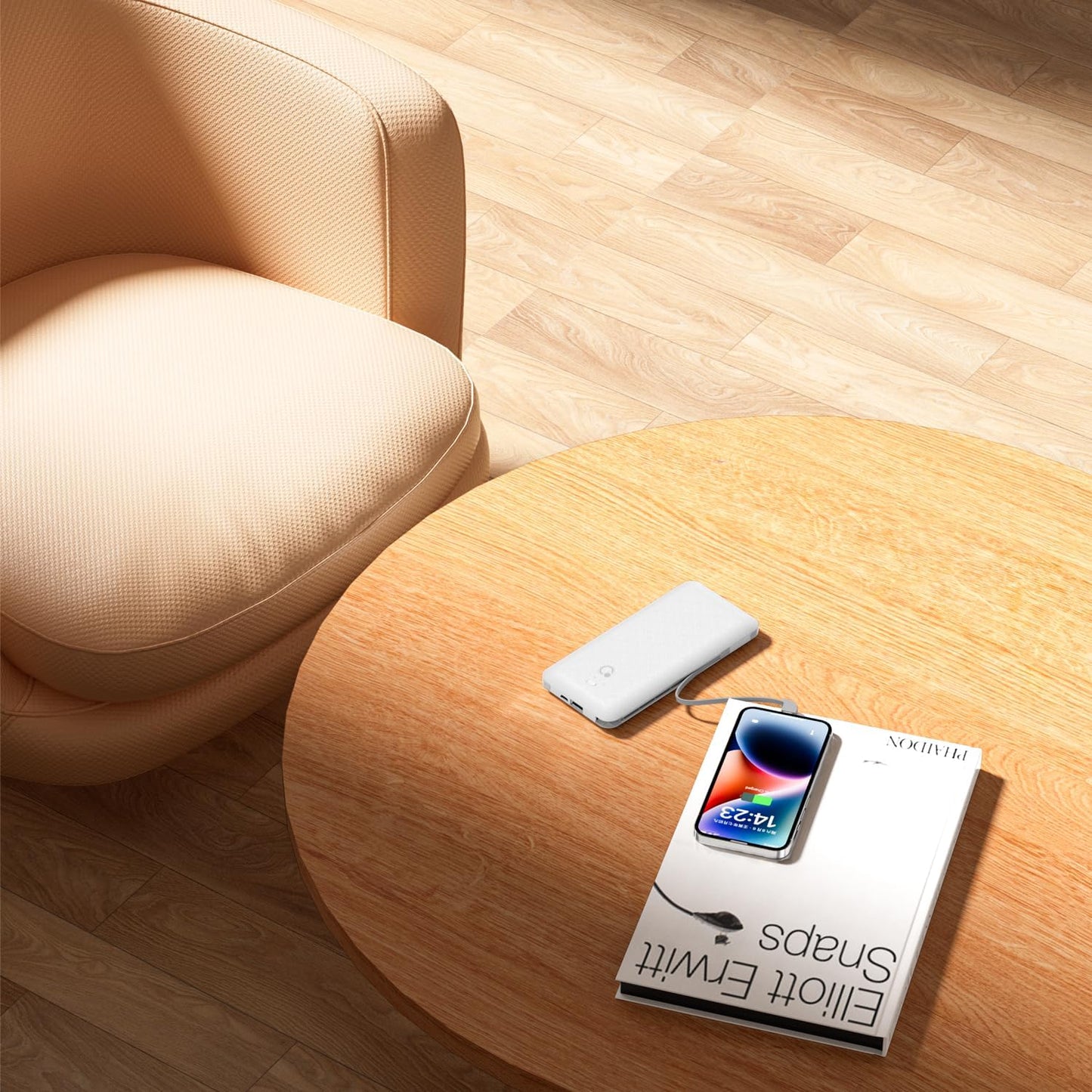 Q 10000mAh Power Bank, Slim Portable Charger,4 Output External Battery Pack with Built-in AC Wall Plug Micro USB C 3 Cables Compatible with iPhone Samsung Android Phone Tablet and More