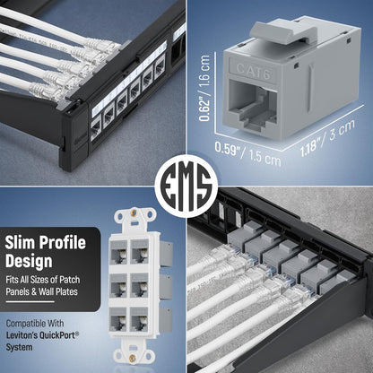 Everest 24-Pack Cat6 RJ45 Keystone Coupler - Female to Female - Gray - Ethernet Cable Extender