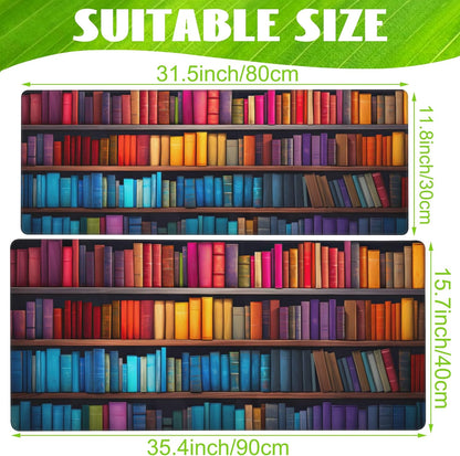 Large Gaming Mouse Pad for Desk,Bookshelves Full of Books Desk Mat,Colorful Books Desk Pad,Extended Big Computer Keyboard Mouse Pad with Non-Slip Base and Stitched Edge,35.4"x15.7"
