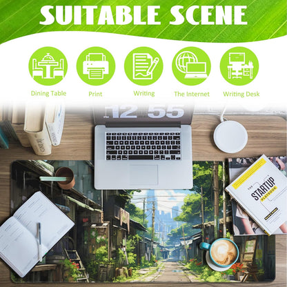 Anime Abandoned Town Desk Mat, Large Gaming Mouse Pad with Non-Slip Base and Stitched Edge, 35.4"x15.7"