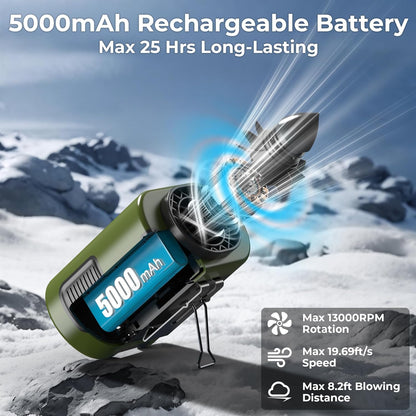 Portable Mini Waist Fan - Personal Wearable Clip on Belt Fan, Rechargeable Battery Operated, Max 25H Cooling,4 Speeds 13000RPM Turbo Hands-Free Shirt Neck Fan for Outdoor Jobsite Camping Traveling