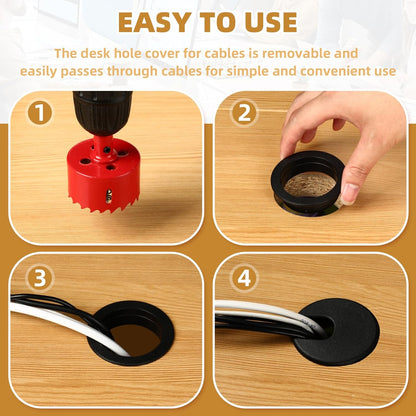 Desk Grommet 1.5 Inch (38 mm) 10 Pieces, Desk Hole Cover for Cables Black, ABS Plastic Grommet Hole Cover with Hole Saw for Wires Cables Through The Countertop by XIOGZAXI