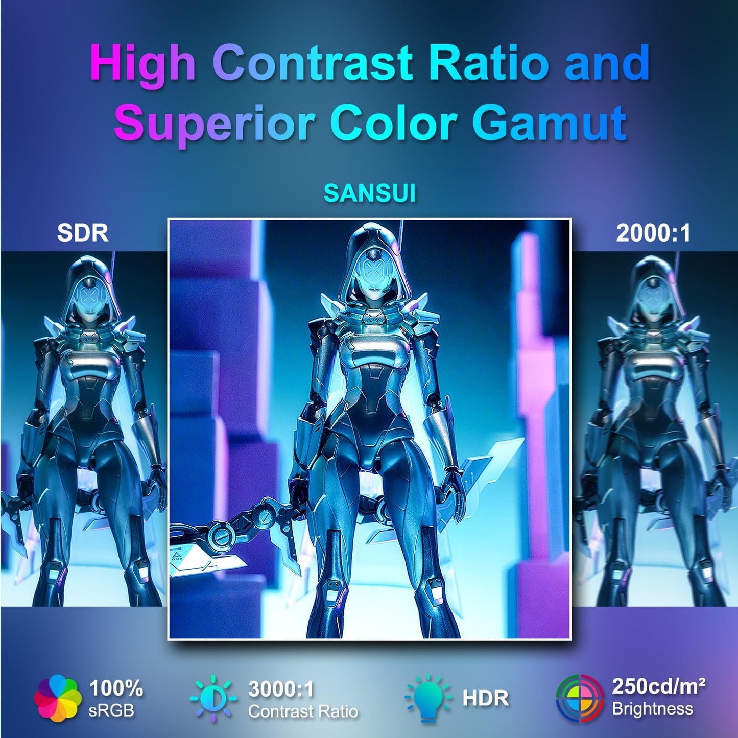 SANSUI Curved Monitor 24 inch 100Hz USB Type-C Computer Monitor with Built-in Speakers- MPRT 1ms,Adaptive Sync,HDR,1500R,VESA 75x75mm Compatible, for Home and Office(ES-24C1)