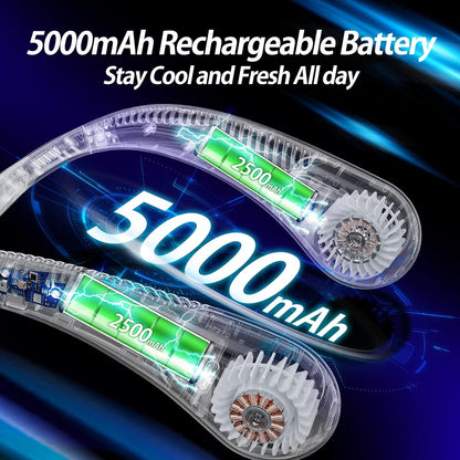 AMACOOL Bladeless Neck Fan Portable Personal Fan 5000mAh Rechargeable Battery Operated Wearable Fan for Women Men Outdoor Sport Travel Patio Garden Work Home Kitchen(White)